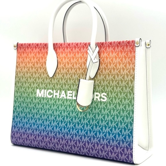 Michael Kors Mirella Medium Rainbow Logo Tote Bag Rainbow - Picture 1 of 10